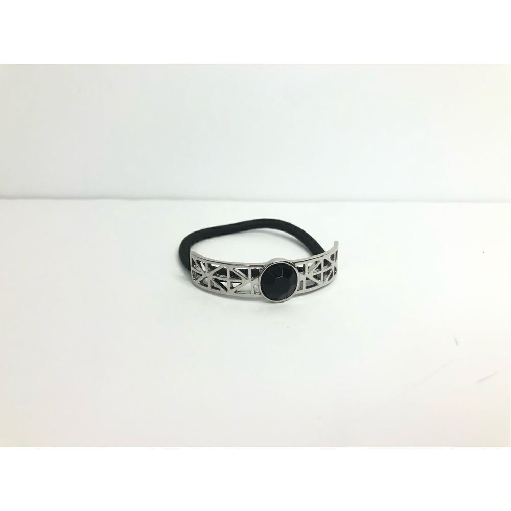 deco hair accessories pony tail holder geometric silver tone‎ black rhinestone